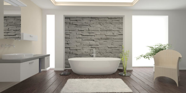 Modern Bathroom interior with stone wall